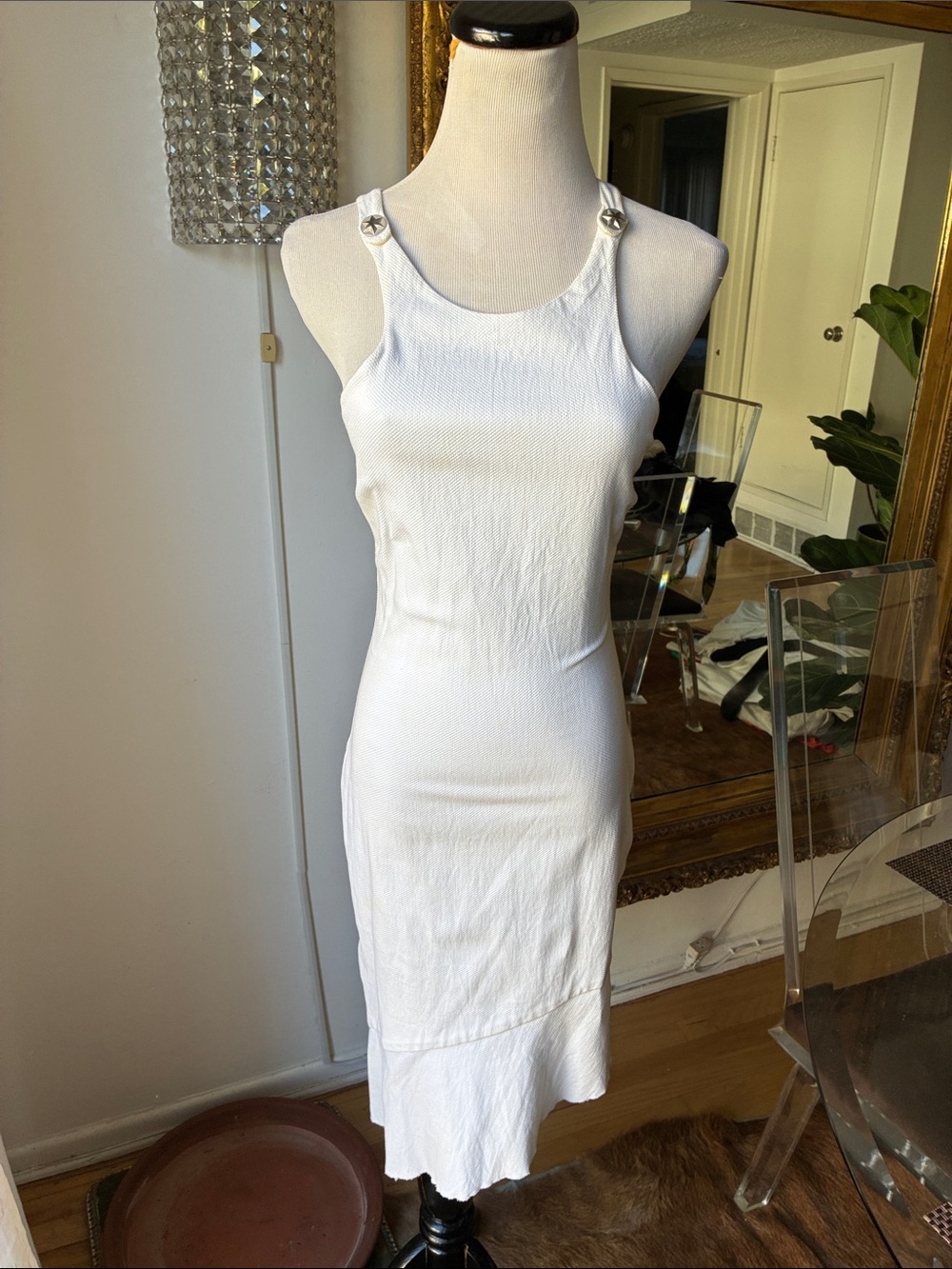 L’agence Classic White Sleeveless Midi Dress with Button Strap Detail size Xs